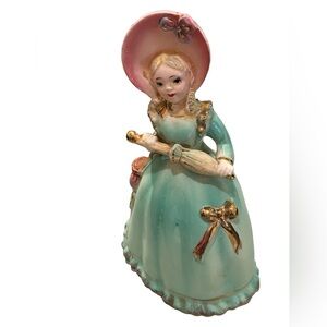 Vintage Figurine Girl in Green Dress Made in Japan